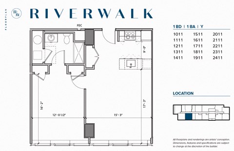 Floor plan for 1 bed, 1 bath, 752 sqft